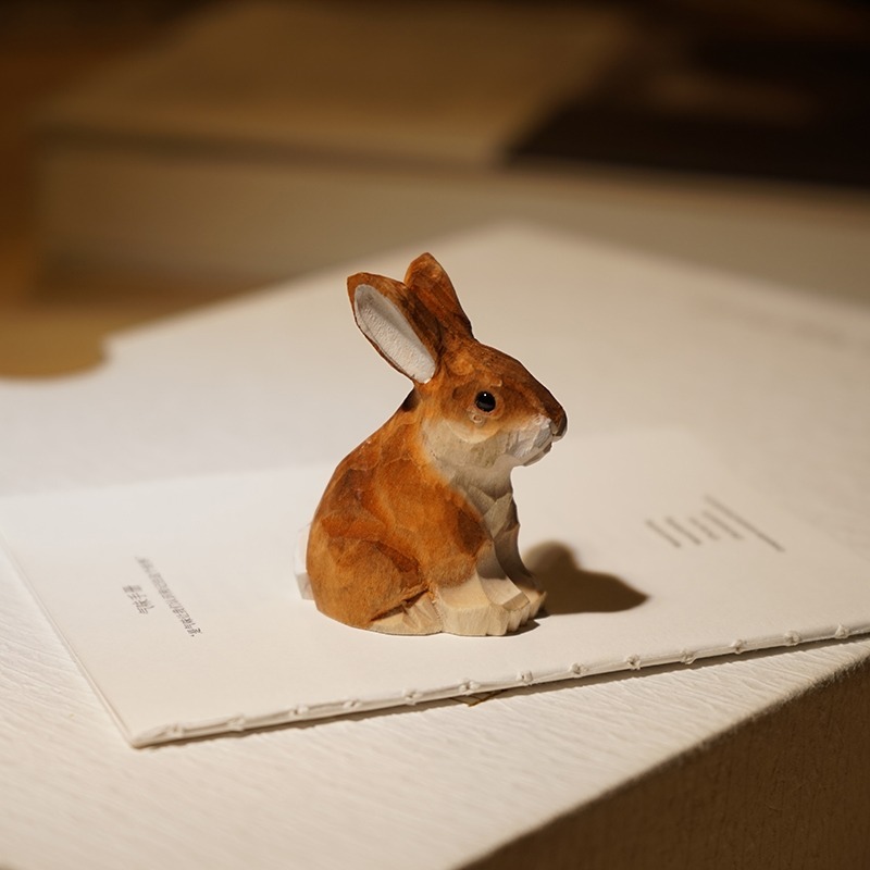 Woodworking Rabbet - 1PC Seated Bunny Hand Carved Wood